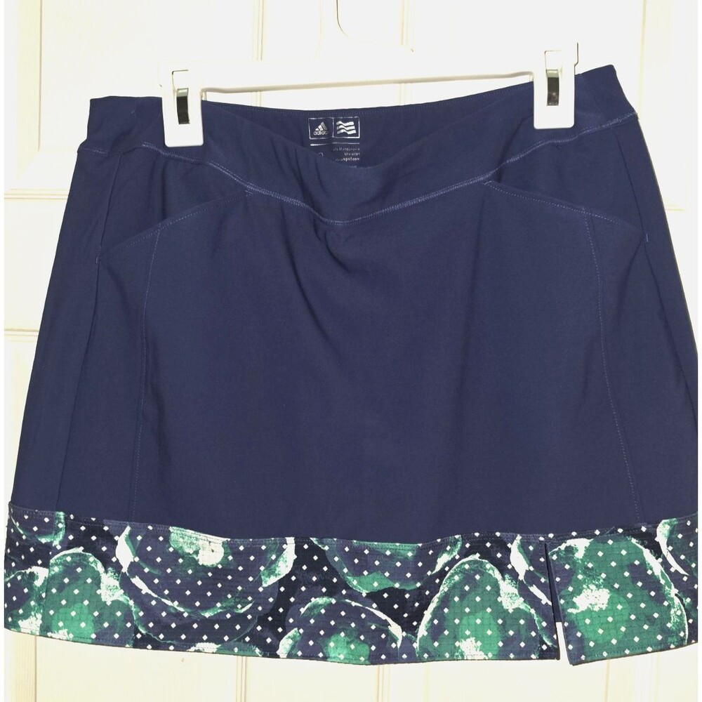 Adidas Golf Ultimate365 Navy Blue Skort with Green Floral Dotted Hem - Size M